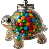 Animal Shaped Clear Candy Jar with Metal Lid, Owl, Turtle, and Cat Novelty Storage Containers for Snacks and Treats (Turtles)
