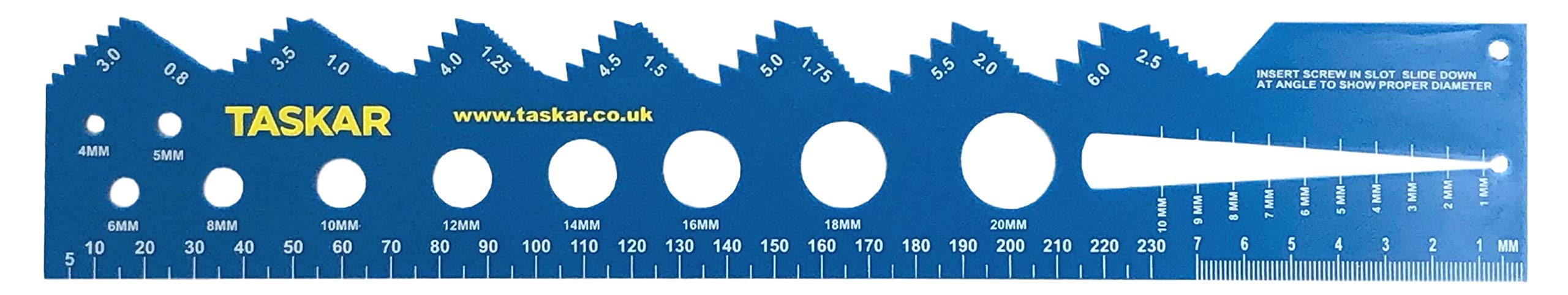 Taskar Screw Diameter & Thread Pitch Gauge Ruler (Metric)