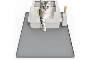 KIXCVDM Cat Mat for Litter Box, 34" X 22" Large Silicone Cat Litter Trapping Mat, Easy Clean for Scatter Control, Soft on Kitty Paws, Waterproof, Urine-Proof, Non-Slip Kitty Litter Mat for Floor, Gray