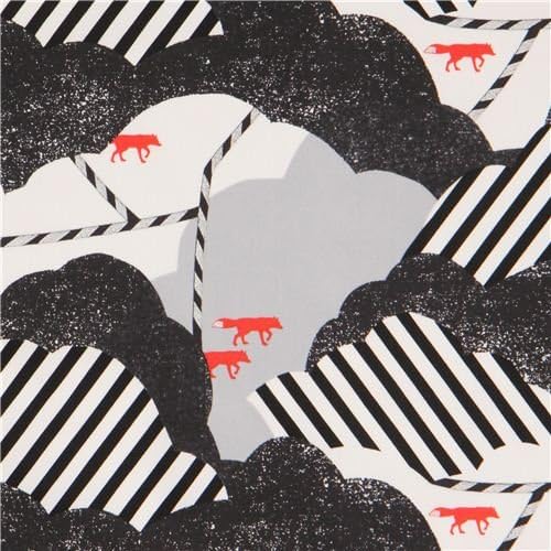 grey & white cloud fox cotton sateen glitter laminate fabric Kokka (per 0.5 yard multiples)
