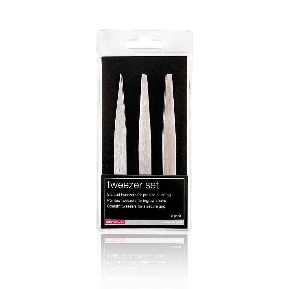 Salon Services 3 Piece Tweezer Set Silver 9.5cm