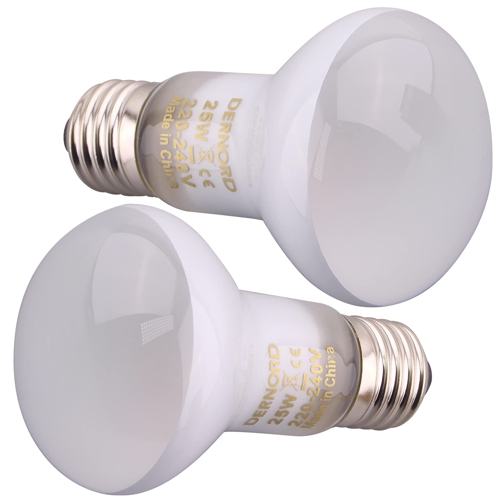 DERNORD Reptile Heat Lamp Light Bulb - 25W Basking Spot Light 2 Pack E27 Vivarium Daylight Bulb for Tortoise Bearded Dragon Lizard Snake Chick