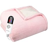 YANYEA Electric Heated Blanket Sherpa Twin Size 62"x84" Pink Machine Washable 6 Heat Settings 10 Hours Auto Off Overheat Protection for Home Office Use