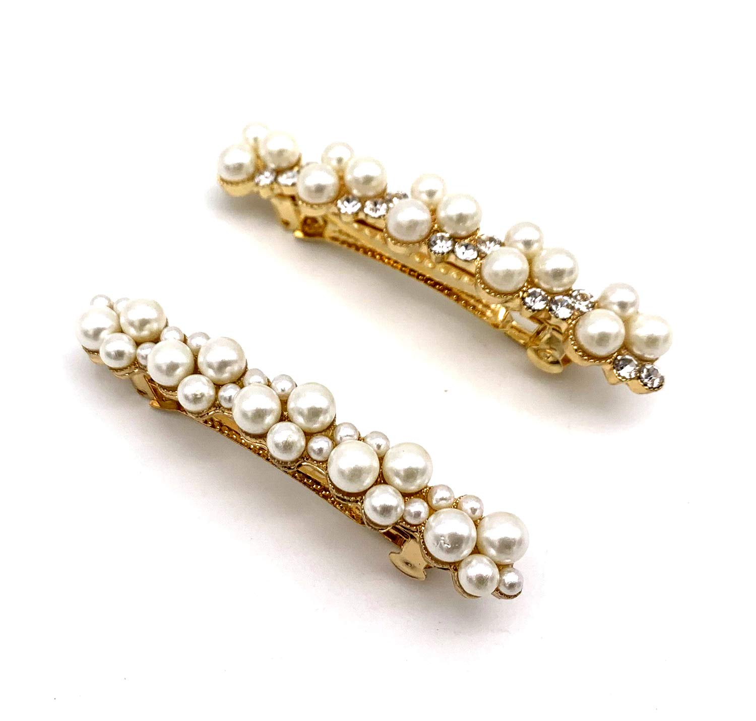 CAREOR Pearls Hair Clips - Artificial Pearl Alloy Hairpin for Birthday Valentines Day Gifts, Fashion Sweet Wedding Bridal Barrettes Side Clip Hair Accessories for Women Girls (2 Pack)