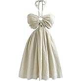 Milumia Women's Cut Out Halter Dress Tie Back Textured Flare A Line Short Dresses