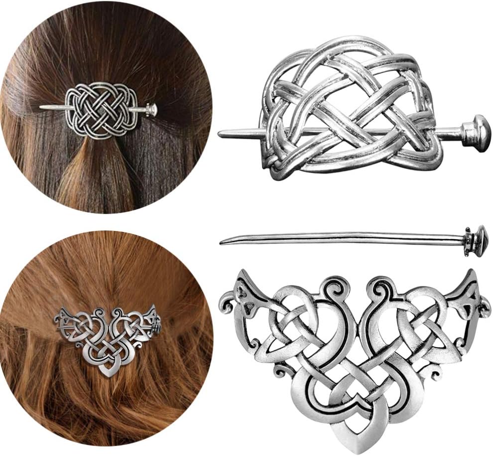 2Pcs Hair Clips Alloy Viking Jewelry Hair Clip Hair Slide Pin Ponytail Holder Clip for Woman men, Silver - Image 5