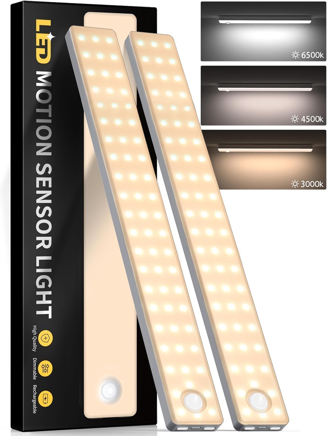 Photo 1 of 13inch Under Cabinet Lighting, 3 Color Temperatures Motion Sensor Light Indoor, USB Rechargeable Battery Operated Closet Lights, Dimmable LED Cabinet Lights, Under Counter Light for Kitchen (2 Pack)