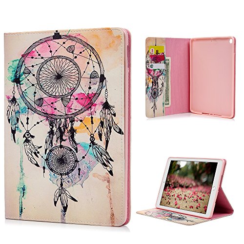 iPad 9.7 Inch Case, Mavis's Diary Colorful Painted Wallet Case PU Leather Shockproof TPU Inner Bumper Flip Cover with Card Slots Cash Pockets Kickstand Cover for iPad 9.7 Inch 2017, Dream Catcher