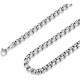 HZMAN 3mm Rolo Chain for Men Women Silver Stainless Steel Men's Chain Necklace Round Box Link Chain Necklace 16-30 Inch (24in)