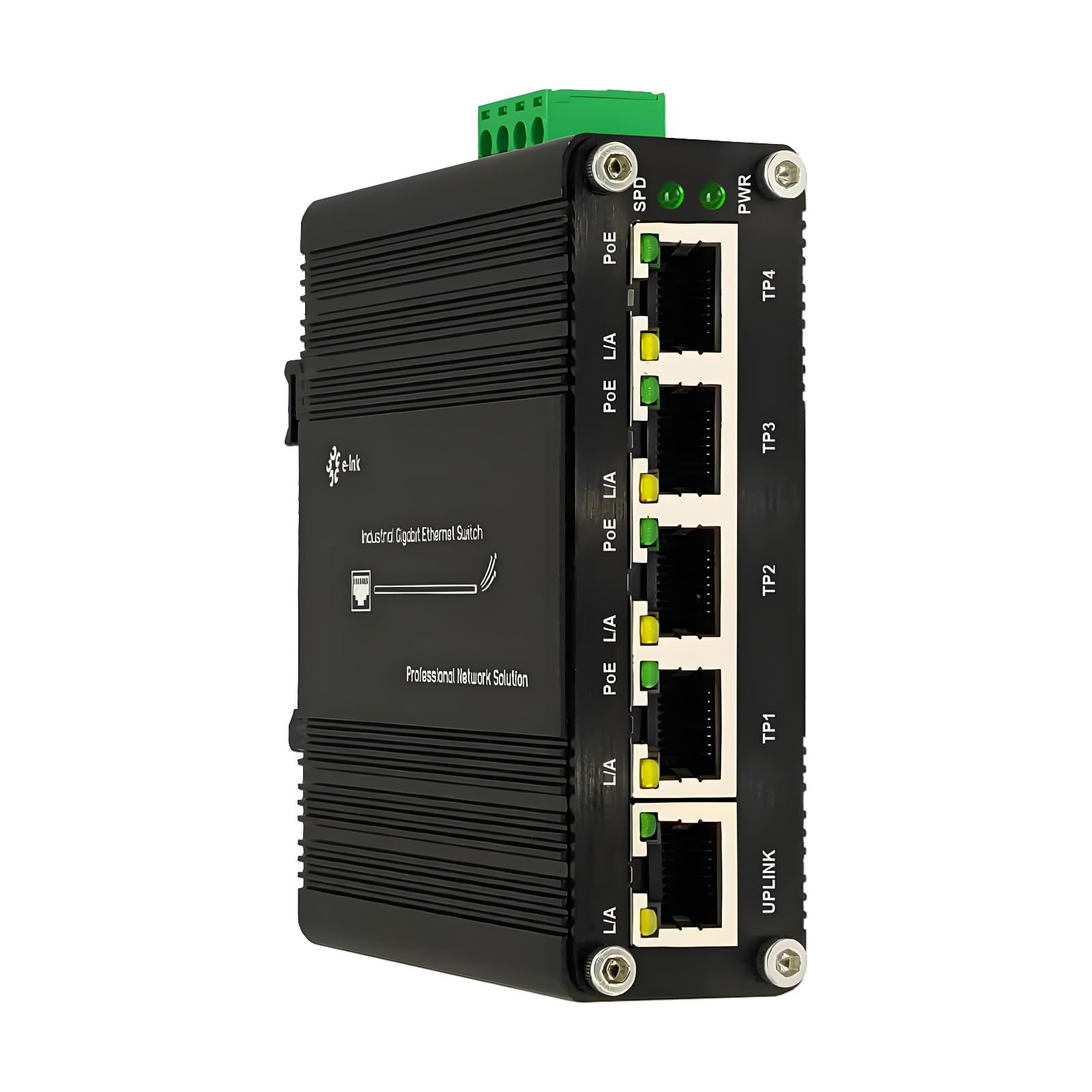 Photo 1 of StarRoute Industrial Passive 24V 5 Ports PoE Switch, 10/100/1000Mbps, Black, DIN Rail Mount, AUTO, 12-24V Input 24V Output