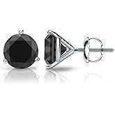 14k White Gold Round Black Diamond 3-Prong Martini Stud Earrings (1/2-4 ct, Black) Screw-Back