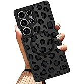OOK Case Fit for Samsung Galaxy S25 Ultra 6.9 Inch (Wireless Charging Compatible) Black Leopard Print Design Translucent Phone Cover Soft TPU + Hard PC Anti-Scratch Shockproof Magnetic Case for Women