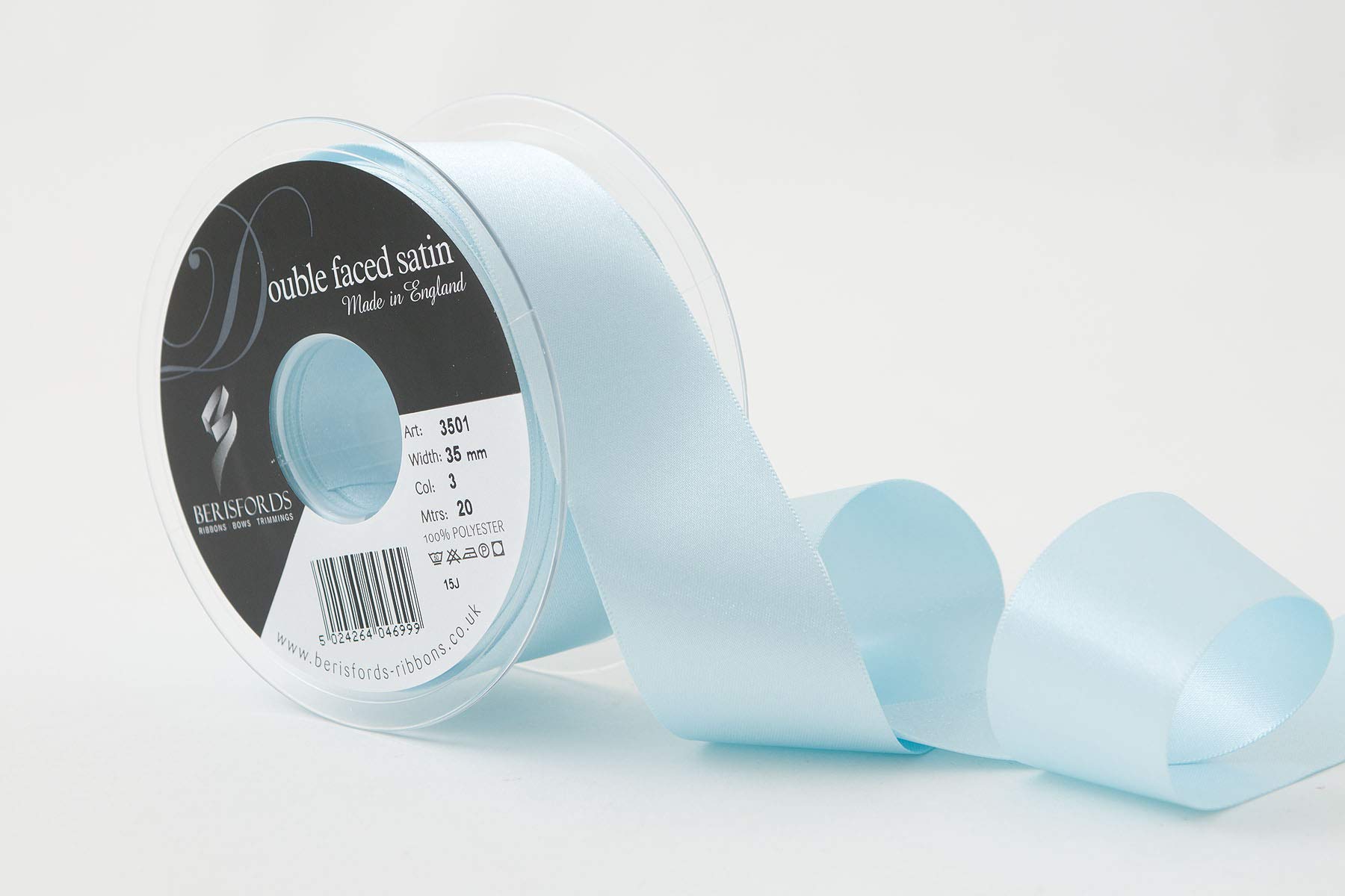 Berisfords Double FACE Poly Satin Ribbon, Sky, 35 mm — image 1