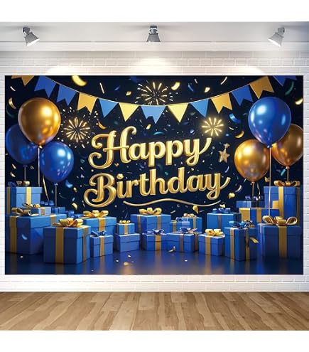 MEHOFOND Fotohintergrund – Blau-gold Mit Glitzerpunkten, 210 X 150 Cm, Vinyl, Für Geburtstagsfotos, Partys Oder Studio
