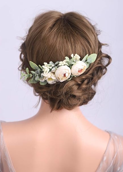 Deniferymakeup Champagne Eucalyptus Flower Comb Wedding Floral