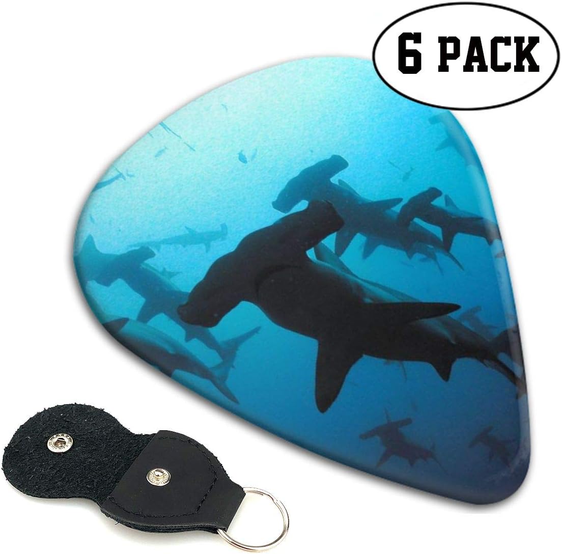 351 Shape Guitar Picks Hammerhead Sharks Ocean Blue Guitar Paddles for Electric Acoustic Or Bass Guitar, Music Lovers, 6 Pack, 0.46mm/0.71mm/0.96mm