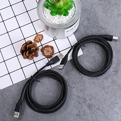 USB 3.0 A to B Cable, Besgoods 2-Pack 6ft Extra Long Braided USB 3.0 Cable A Male to B Male Cable Cords - Black