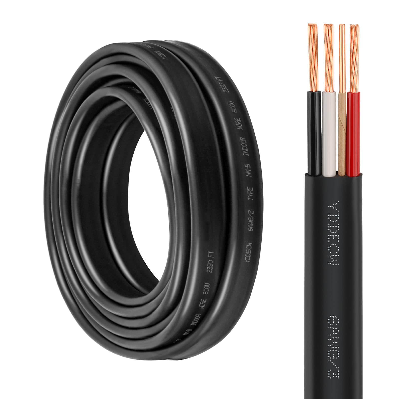 Photo 1 of YDDECW 6/3 NM-B Wire with Ground - 15FT Non-Metallic Sheathed Cable 100% Pure Copper 6 AWG 3 Conductor Residential Indoor Wire for Outlets, Switches, Other Loads and Lighting Wiring Projects etc.