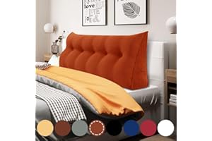 WOWMAX 100% Cotton Corduroy Headboard Pillow – Queen Size Back Support Reading Wedge for Bed & Daybed, Plush Handmade Bolster Cushion with Removable Cover, Cozy Bed Rest Pillow, Rusty Orange