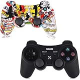 2 Pack PS3 Controller Wireless - OUBANG PS3 Remote for Playstation 3 with Dual Shock,The Best Choice for Gift (Graffiti+Black