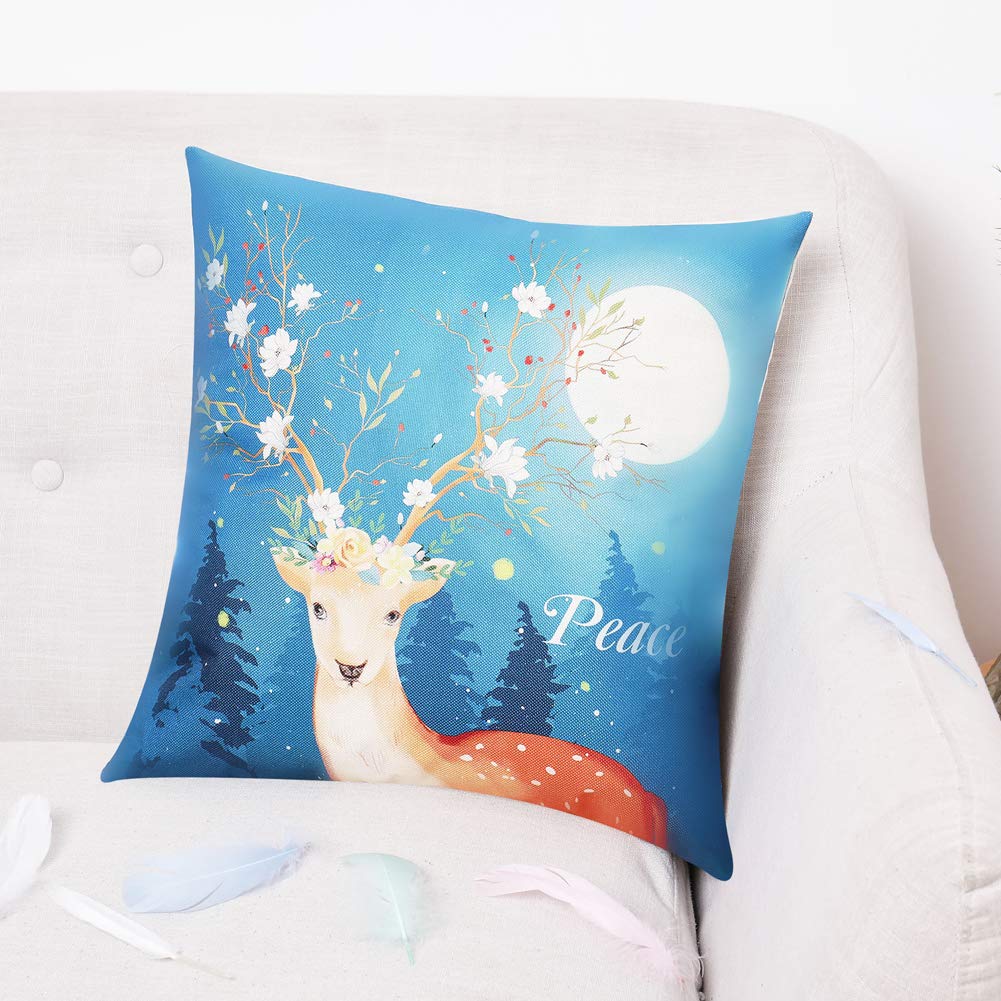 Tedars Christmas Throw Pillow Covers, 18x18 Inch Pillow Covers Cotton Linen Burlap Cushion Cover for Sofa with Christmas Reindeer.