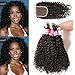 Nadula 8A Unprocessed Brazilian Curly Virgin Human Hair with Free Part Lace Closure Pack of 4 Remy Human Hair Natural Color (16 18 20+14closure)
