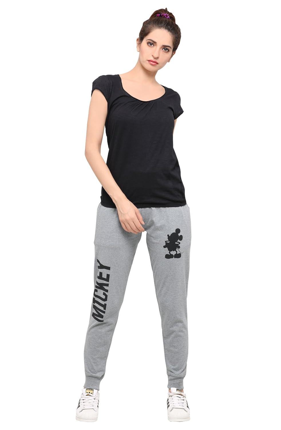 yuvraah women's grey fleece mickey trackpant