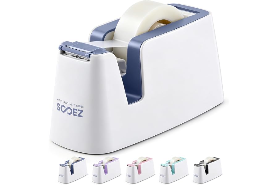 Sooez Aesthetic Tape Dispenser, Tape Holder Cutter, Everyday Desktop Use | One-Handed Use, One-Piece Core and Holder, Hidden