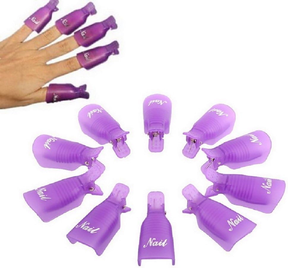 Yimart 10pc Plastic Acrylic Nail Art Soak Off Cap Clip Uv Gel Polish Remover Wrap Cleaner Clip Cap Tool Finger Gel Nail Polish Remover Clips (Pueple)
