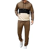 LecGee Men's 2 Piece Outfits Color Block Hoodie Sweatshirt Jogger Pants Set Casual Athletic Sweatsuit for Men