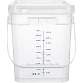 ASEVAT 2 PCS 1 Gallon Clear Square Food Grade Bucket with Graduated Markings &amp; Lid, Heavy-Duty Plastic Pail with Comfort Grip Handle for Food Storage &amp; Cleaning