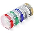 TITBIT 5 Pack Compatible Embossing Label Tape for DYMO Embossing Label Maker Tape 9mm 3/8 Inch Color for DYMO Organizer Xpress 12965/12966 Office Mate II 1540/15400 1610,Red/Green/Blue/Sliver/Gold