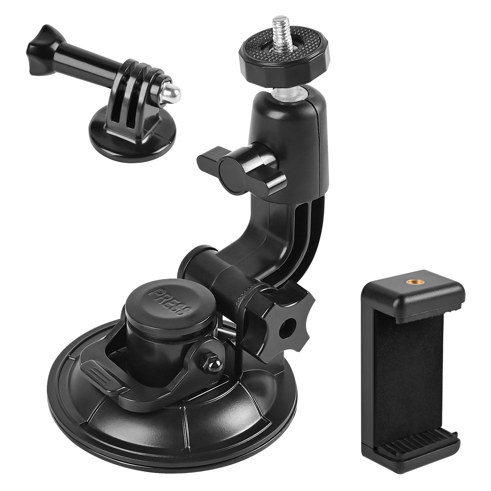 Photo 1 of OctinPris Dash Cam Suction Cup Mount Windshield Camera Holder Stand 9CM with Phone Bracket for GPS Driving DVR Action Camcorder Video Record POV/VLOG Compatible with Gopro Hero, Insta360 Smartphone