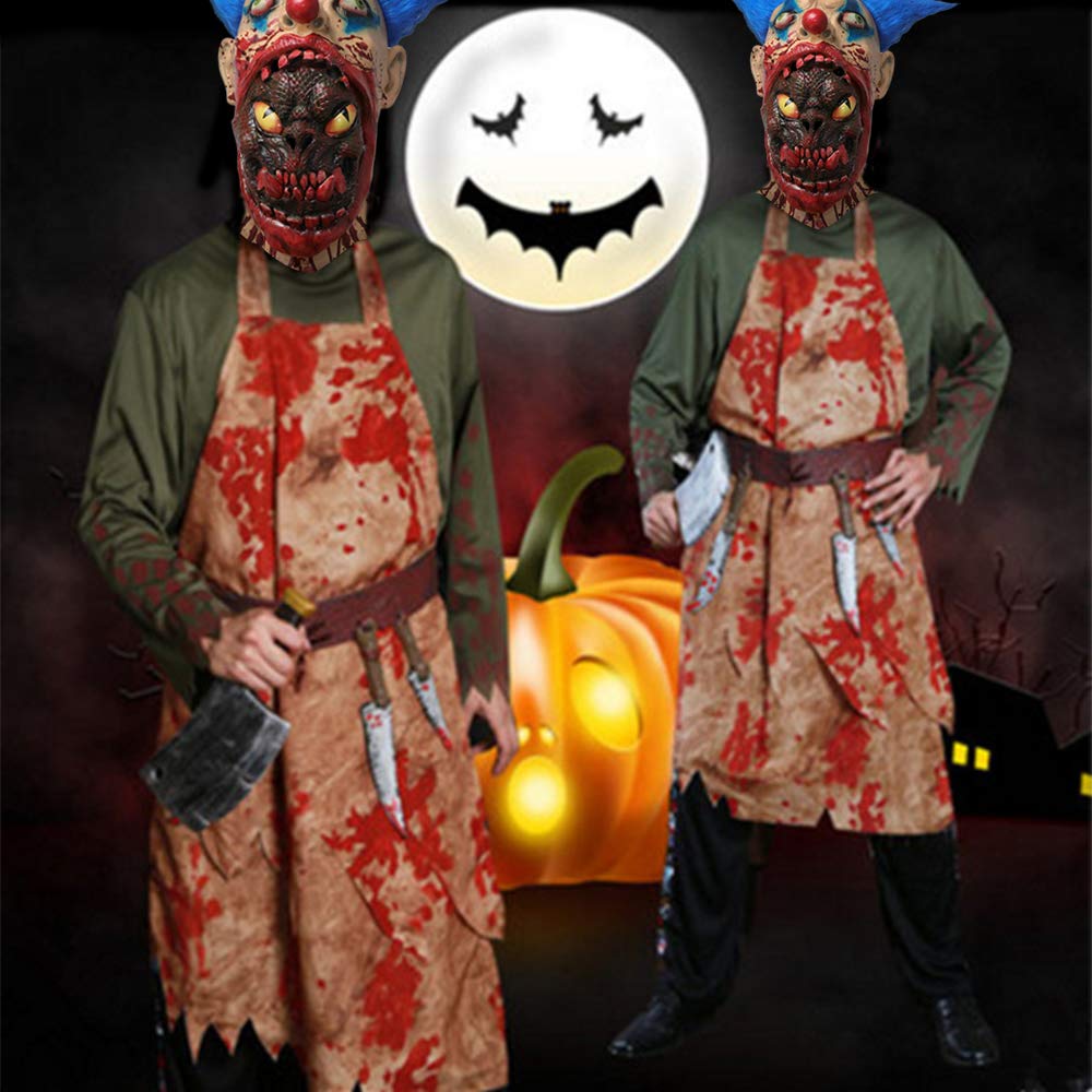 Scary Halloween Costume Party Animal Head Mask Zombie Horror face mask Evil Killer Costume for Adults (Blood face)