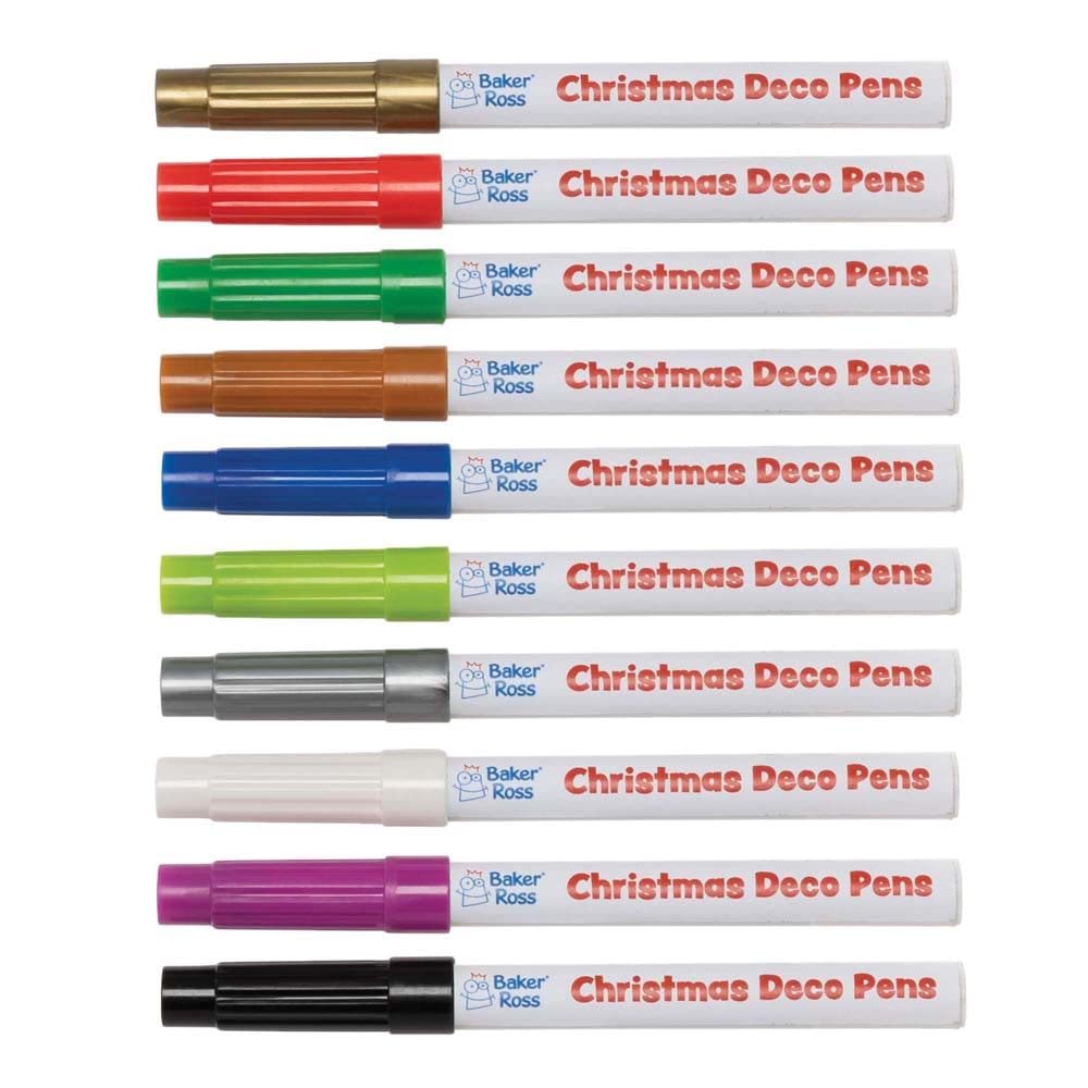Baker Ross FE832 Christmas Multi Purpose Deco Pens - Pack of 10, Acrylic Markers for Kids Arts and Crafts Projects, Ideal for Wood, Porcelain, Glass, Plastic and Metal Painting Activities,Black