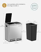 SONGMICS Dual Rubbish Bin 2-Compartment Pedal Bin with Lids 15 L Bags view 7