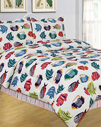 4pc King Size Colorful Tropical Rainbow Fish Comforter Set