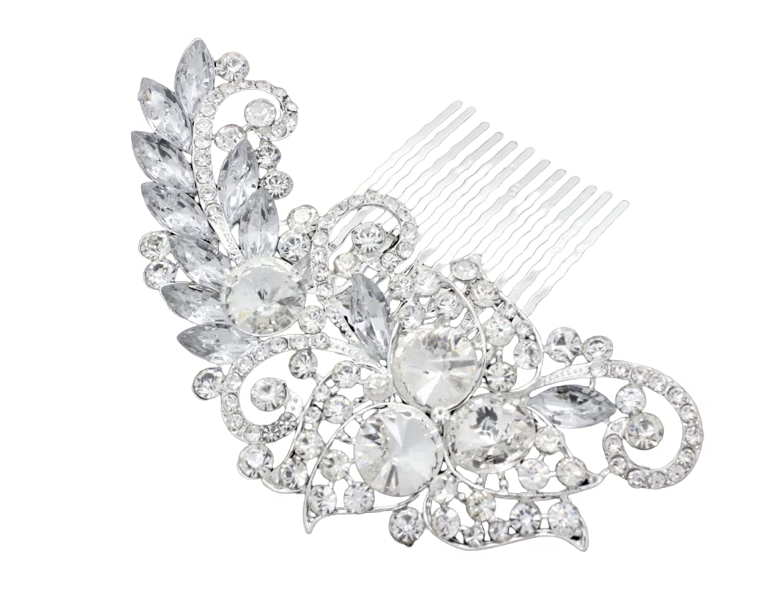 Bridal Wedding Hair Comb Fascinator Flower Crystal Rhinestones Clip Diamante Headpiece