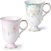 KAMMAK Bone China Mugs Set of 2 Fine Ceramic Coffee Mug, 17oz Porcelain Novelty Coffee Mugs for Cappuccino, Latte, Coco, Americano, Large Floral Tea Cups