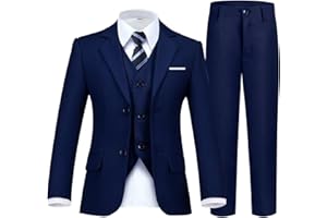 Fesenbo Boy's Suit Formal Slim Fit 5 Pieces Suit Set Blazer Vest Pants with Adjustable Waist Shirt with Tie