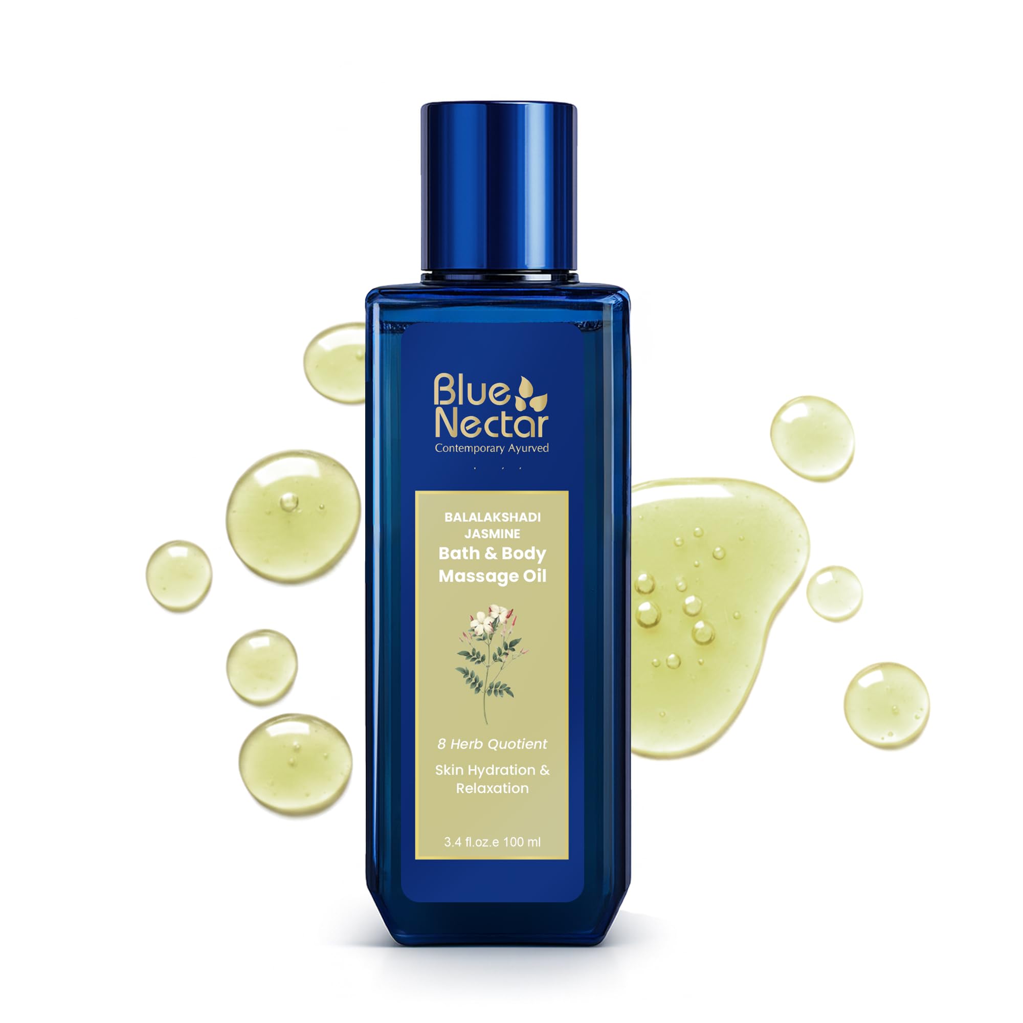 Blue Nectar Balalakshadi Sensous Jasmine Body Oil | Scented & Moisturizing Oil | Vitamin E Oil for Skin | After-Shower Body Oil (8 Herbs, 100ml)