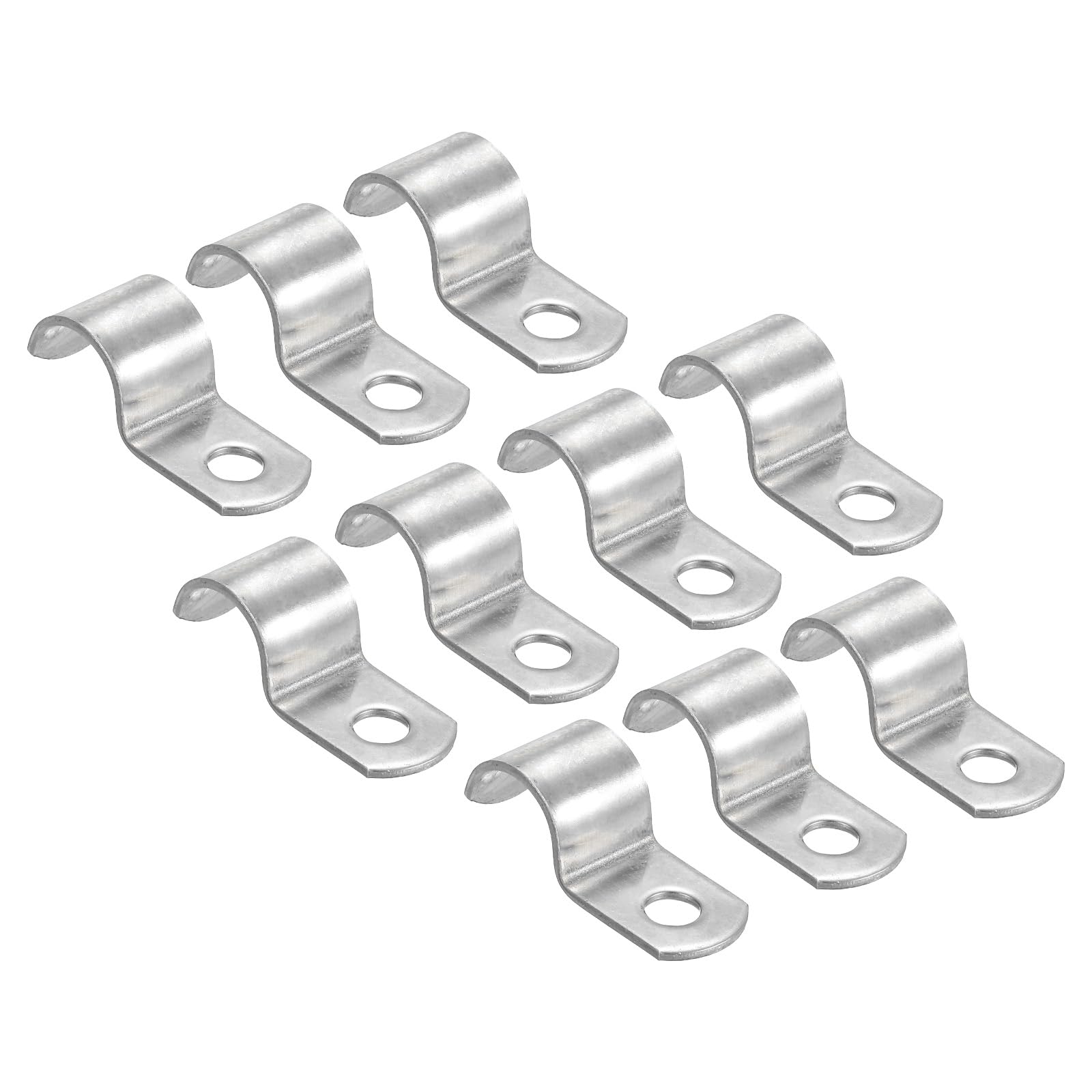 PATIKIL 0.47 inch/12mm Rigid Pipe Strap Clamp, 10 Pcs 304 Stainless Steel Two Hole U-Shape Tube Clip for Pipe Fixing