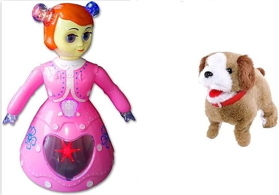 Dancing Princess Girl 3D Light Musical Dancing Barbie Doll With Fantastic Jumping Puppy Toy