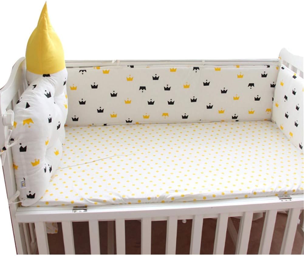 Baby Infant Crib Bumper Pads Bed 100% Cotton Safety Rail Guard Breathable, Cradle Protector, Cot Sleep Bumper Pillow, Kids Bedding Kit, 4-Sides Coverage, Crown Style,A
