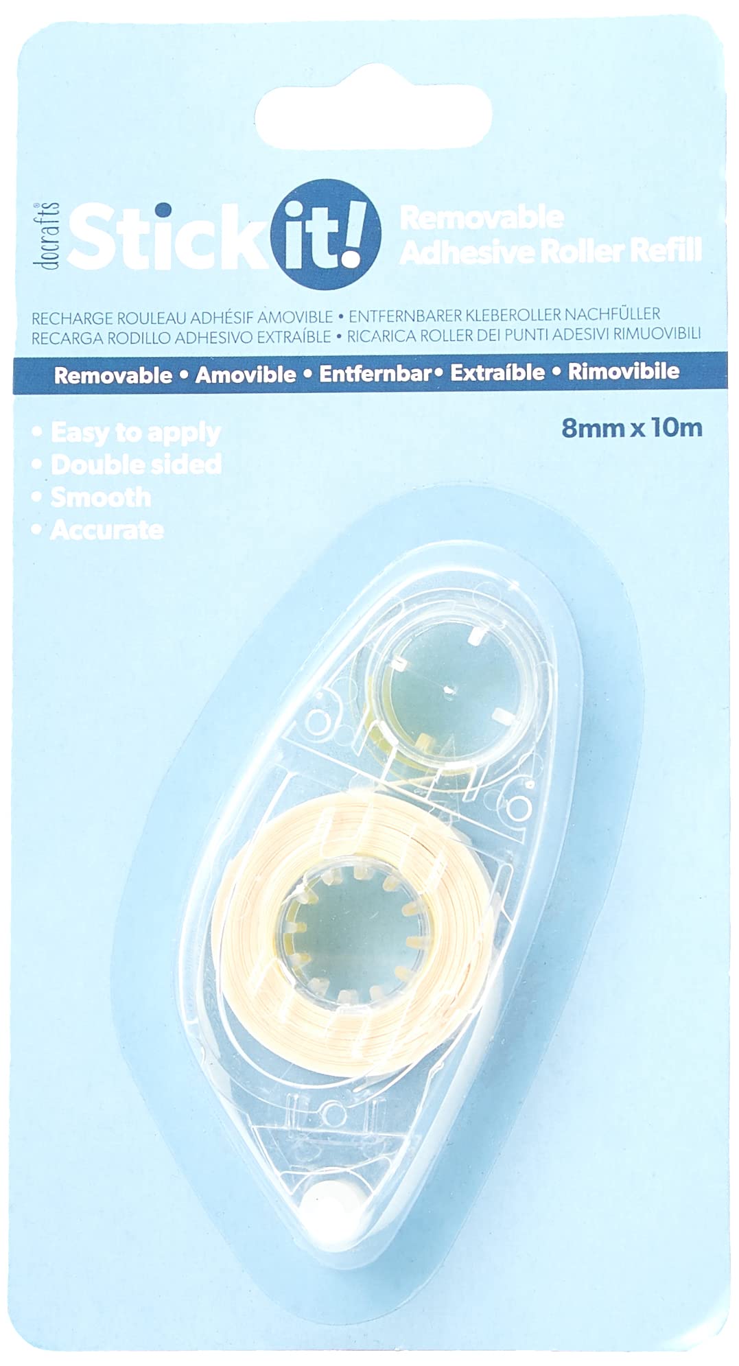 Stick It! 10 m x 8 mm Removable Adhesive Refill, Transparent, for Craft or Art Kit, Adhesive Roller Tape, Crafting Supplies, Acid Free Glue, Sticky Roller