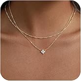 CAROVO Gold Necklace for Women Dainty 14K Gold Plated Choker Cross Flower Cubic Zirconia Necklaces Simple Layered Gold Chain Trendy Jewelry Gifts for Women