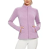 TIHEEN Womens Fleece Zip Up Jacket, Long Sleeve Warm Soft Polar Lightweight Coat with Pockets Thumb Holes
