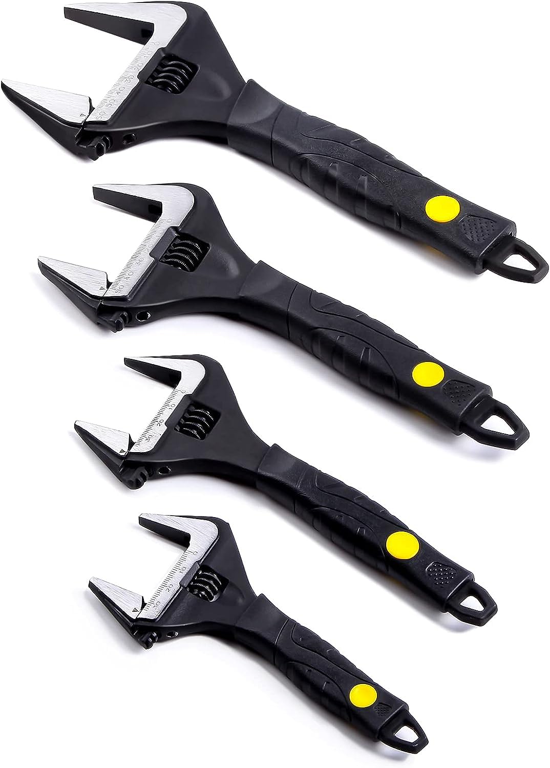 Zeguard Sharp-tec Adjustable Spanner Set, Wide Jaw Opening Adjustable Wrench, Plumbing Tools for Plumbers, 6"+8"+10"+12"
