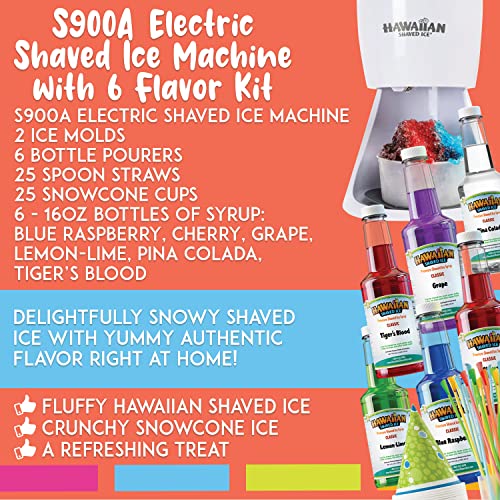 Hawaiian Shaved Ice S900A Shaved Ice and Snow Cone Machine with 6