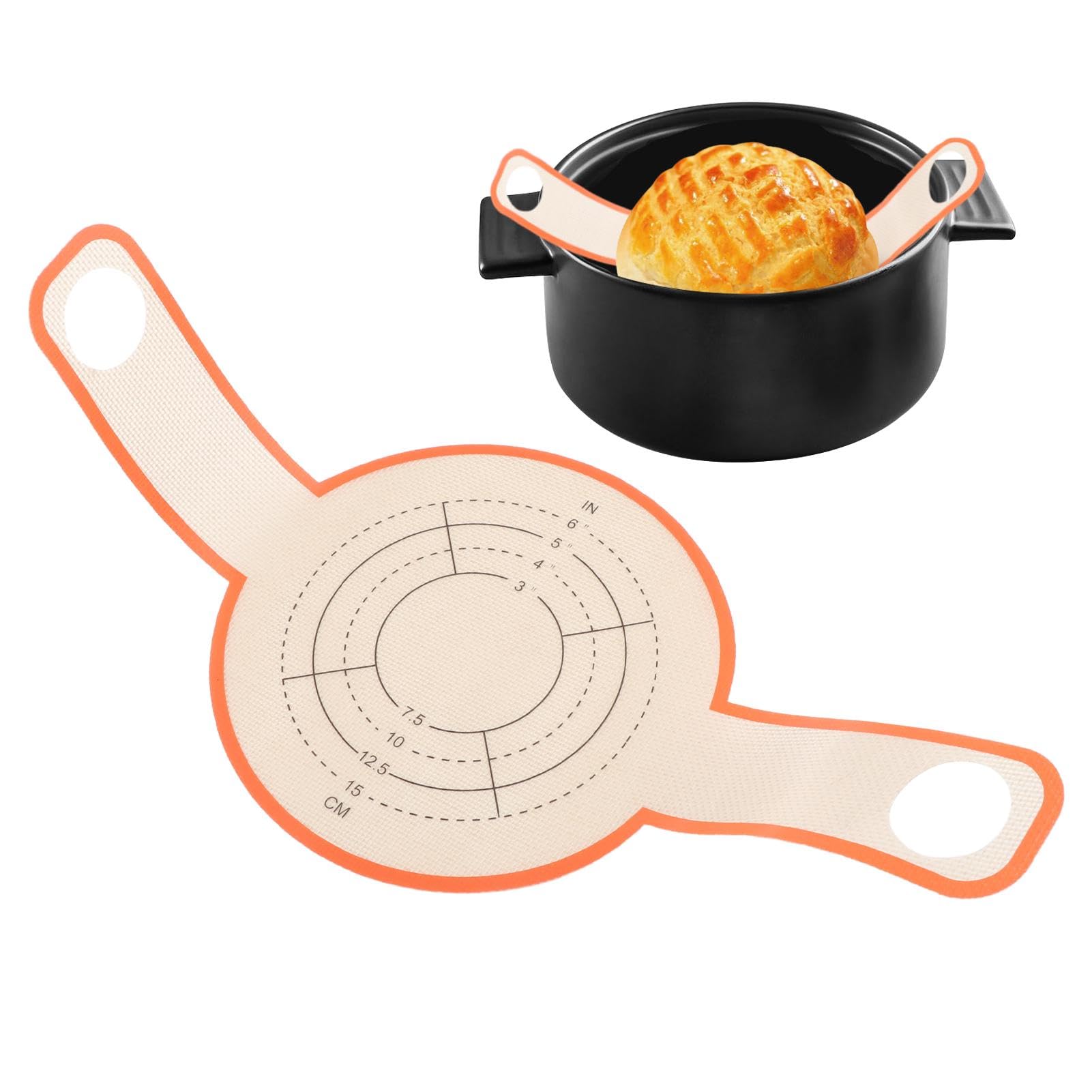 Dough Transfer Baking Mat for Dutch Oven, Reusable Fiberglass Bread Sling Non-Stick Sourdough Bread Baking Sheet Liner with Long Handles for Transferable Dough (Brown + Orange)